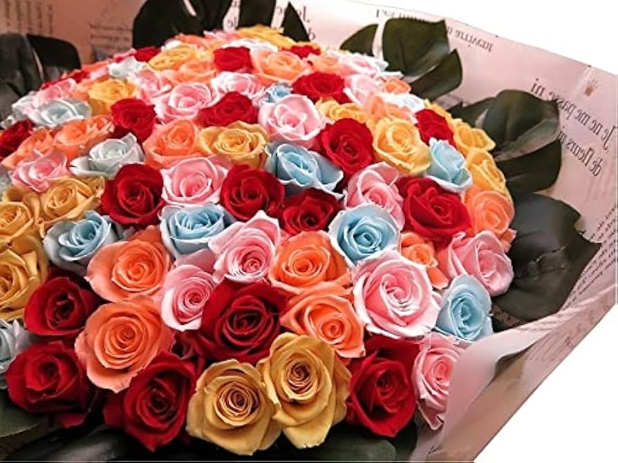 Amazon｜プリザーブドフラワー 花束 バラ カラフルミックス 100